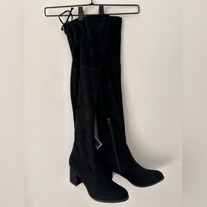 Knee High Black Faux Suede Boots